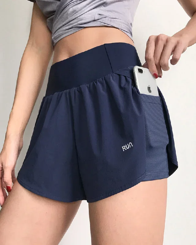 Women Fashion New Pocket Loose Yoga Running Sports Shorts Solid Color