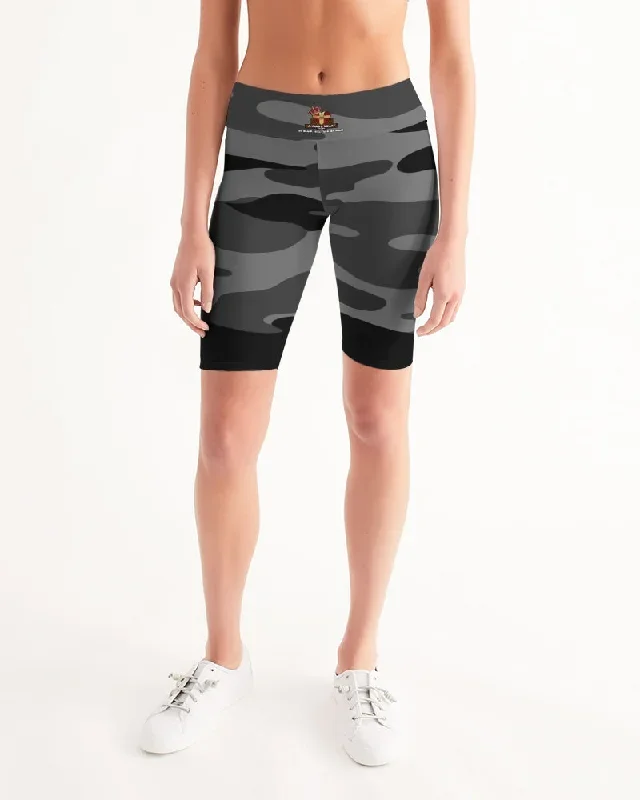 AKH Black Camouflage Women's Mid-Rise Bike Shorts