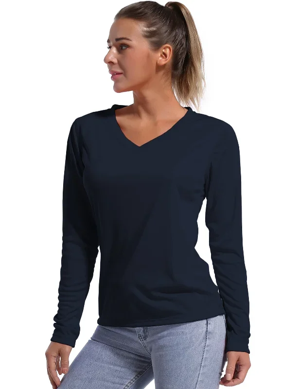 V Neck Long Sleeve Athletic Shirts darknavy