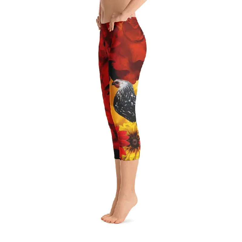 capri-leggings-chicken-flowers-red-flowers