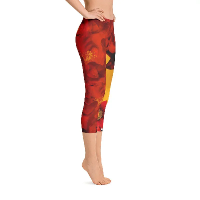 capri-leggings-chicken-flowers-red-flowers