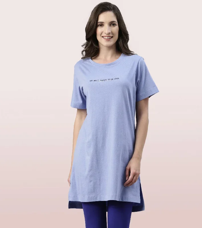 Tunic Tee – Solid | Short Sleeve Tunic Tee With Side Slit & Mindful Graphic