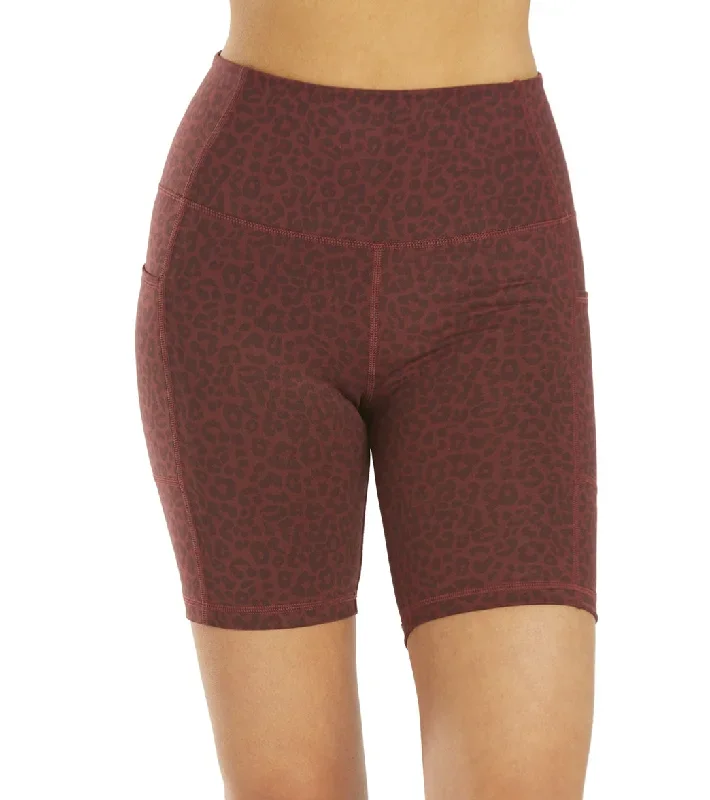 Everyday Yoga Uphold Cheetah High Waisted Biker Shorts with Pockets 7 Burgundy Cheetah