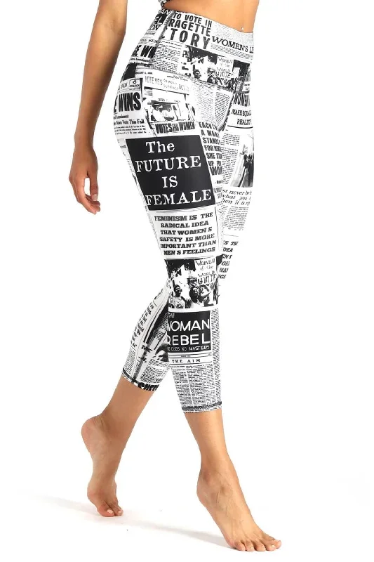 Feminist News Printed Yoga Crops