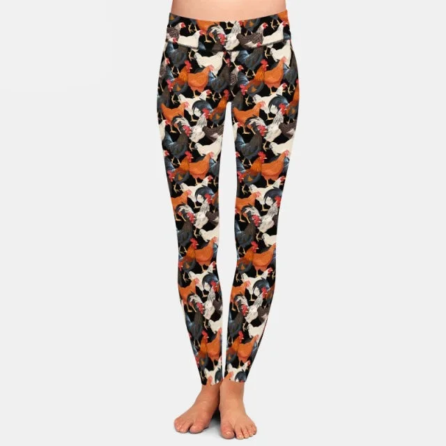 Ladies 3D Chickens Printed Soft Leggings