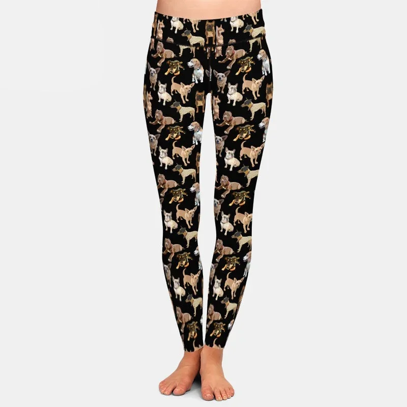 Ladies Fashion 3D Cute Dog Pattern Milk Silk Leggings