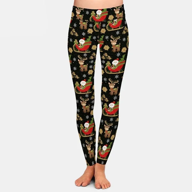 Ladies Fashion Christmas Santa, Sleighs & Reindeers Printed Leggings