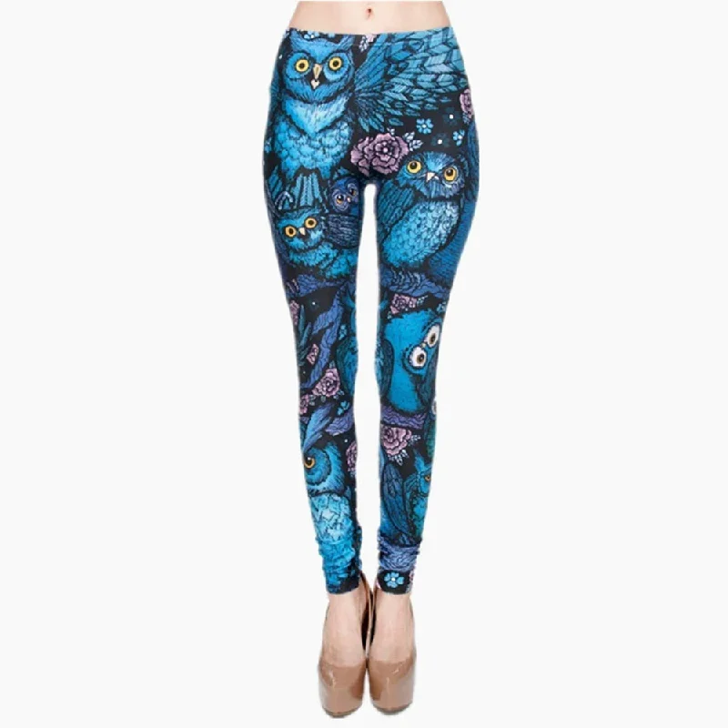 Lovely Blue Owl Printed Ladies Fitness Leggings