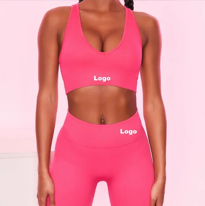 Yoga suit set High waist thread seamless bra top fitness suit 7 colors