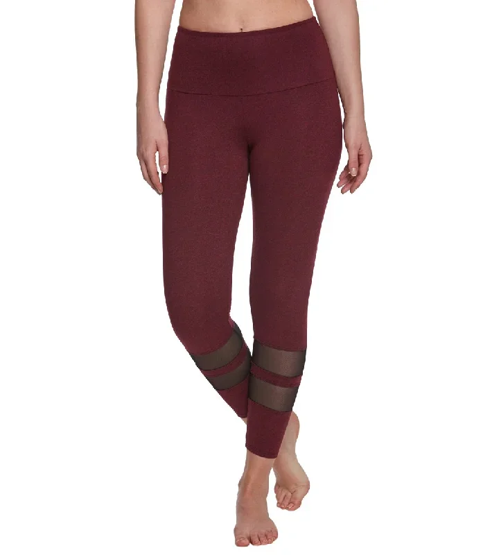 Onzie 7/8 Racer Yoga Leggings Burgundy/Black Mesh