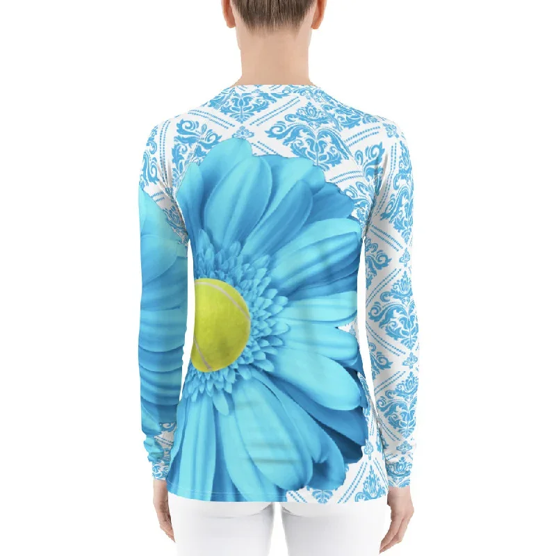 pastel-blue-flower-pastel-yellow-and-blue-floral-rash-guard-flower-rash-guard-floral-upf-shirt-floral-upf-top-tennis-shirt-tennis-gift-tennis-top-sun-shirt