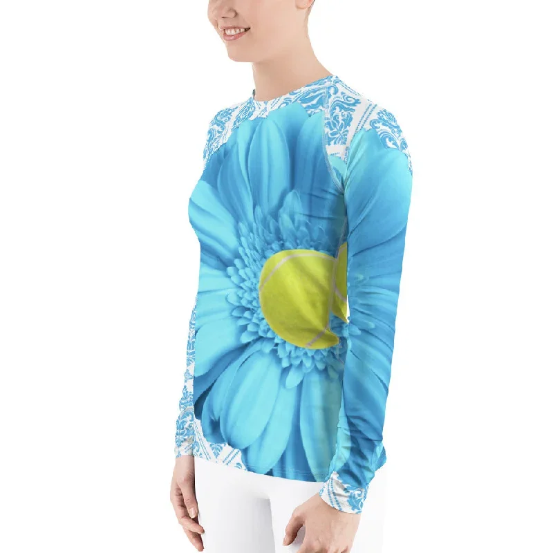 pastel-blue-flower-pastel-yellow-and-blue-floral-rash-guard-flower-rash-guard-floral-upf-shirt-floral-upf-top-tennis-shirt-tennis-gift-tennis-top-sun-shirt