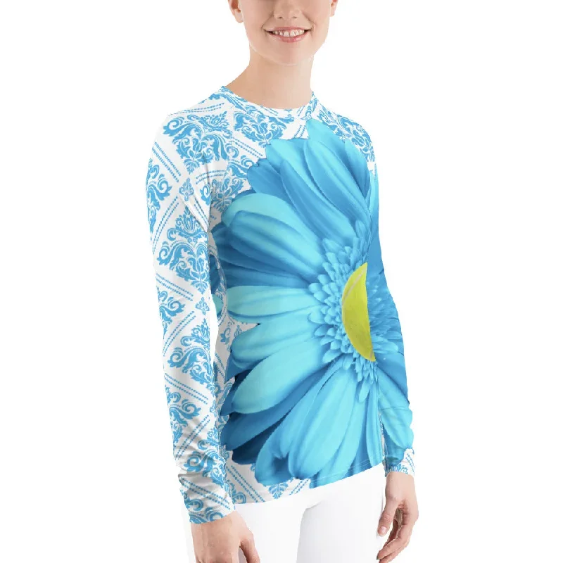 pastel-blue-flower-pastel-yellow-and-blue-floral-rash-guard-flower-rash-guard-floral-upf-shirt-floral-upf-top-tennis-shirt-tennis-gift-tennis-top-sun-shirt