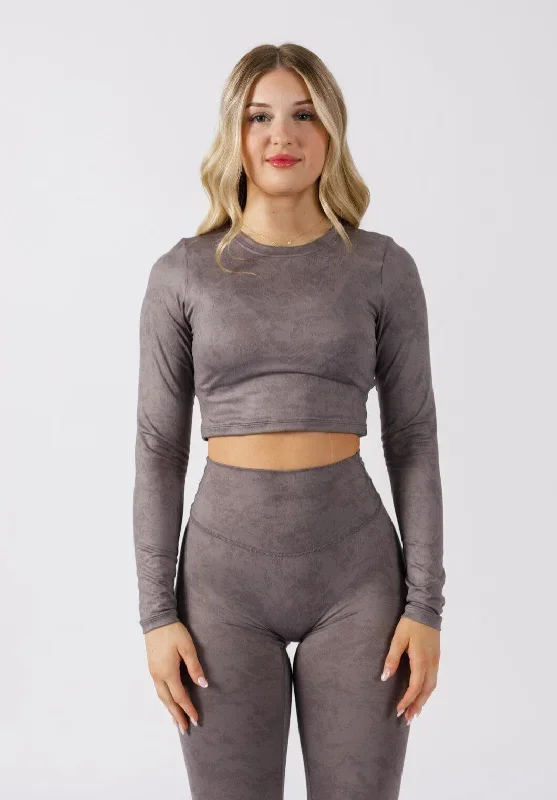 Reluna Long Sleeve Crop Gunmetal