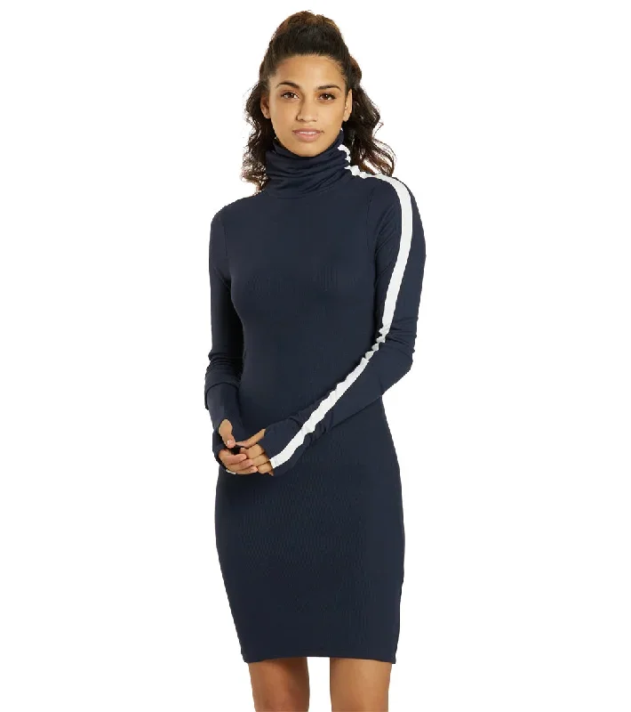 Splits 59 Jackson Rib Turtleneck Dress Indigo/White