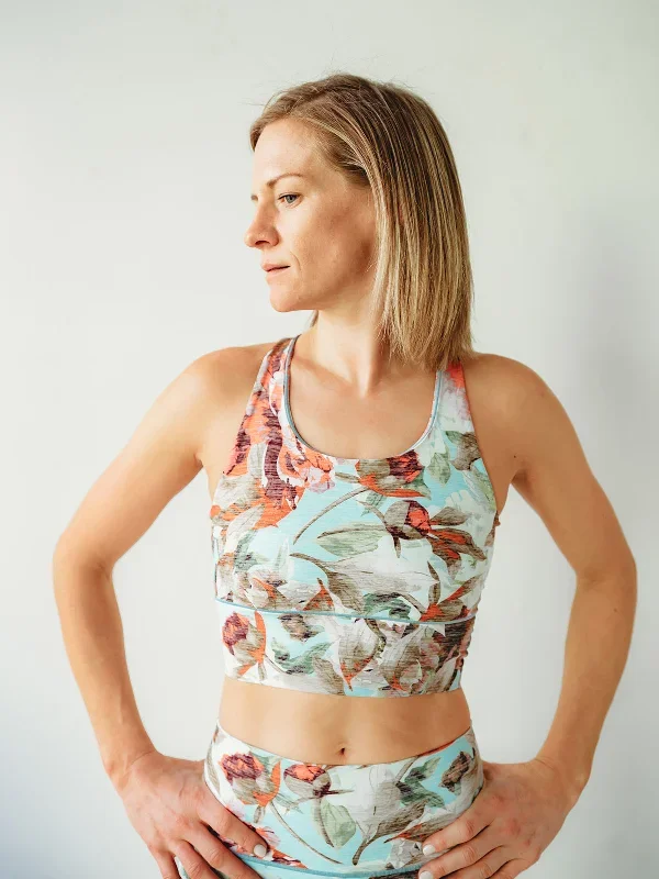 Teal Floral Longline Sports Bra *FINAL SALE*