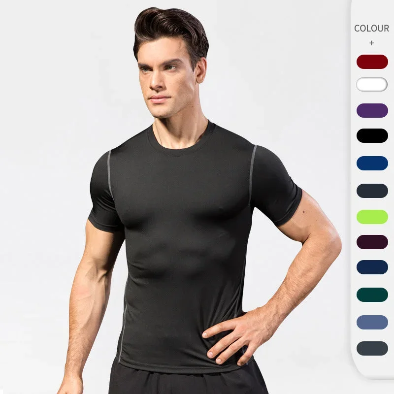 Men's skintight training short sleeve fitness clothes Stretch quick dry T-shirt 12 color 1003