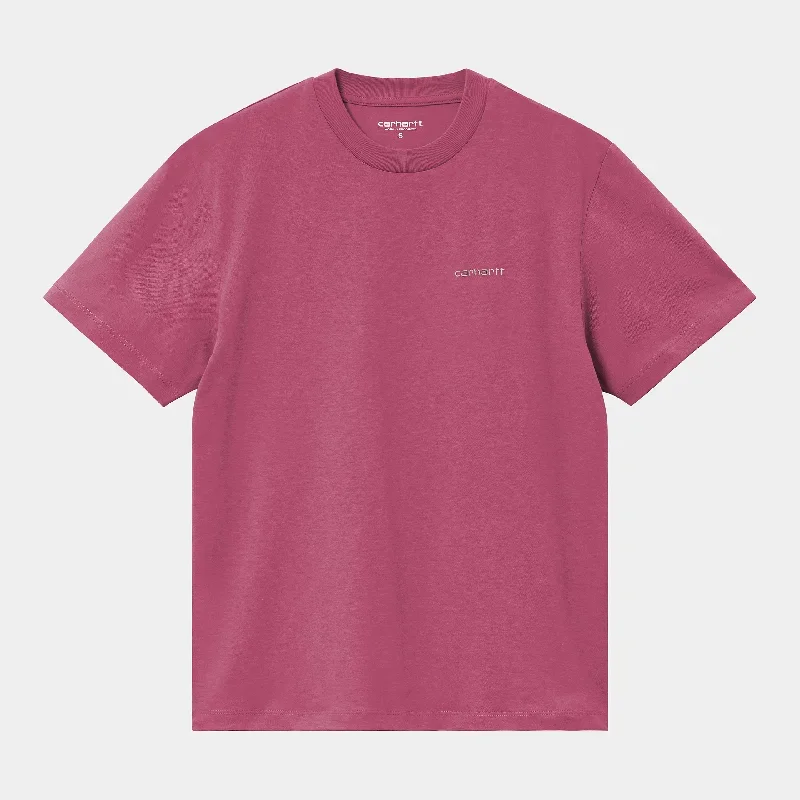 W Short Sleeve Script Embroidery T-Shirt-Magenta / Tonic