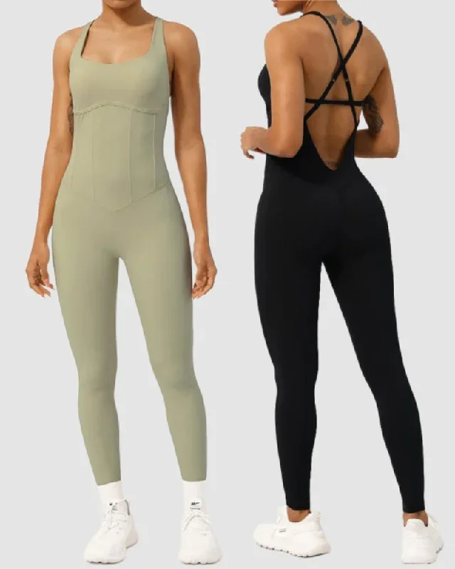 Women Fishbone Adjustable Strap Slim Shape Sport Jumpsuit S-XL